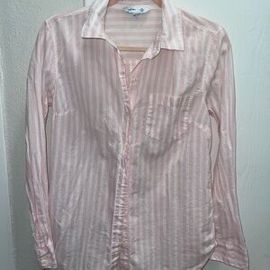 Pink and white striped button up top